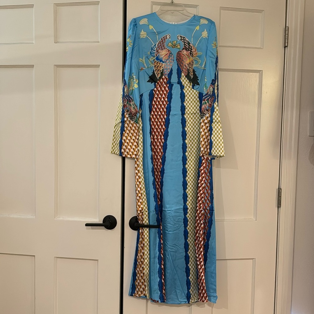 Long sleeve peacock silk dress
